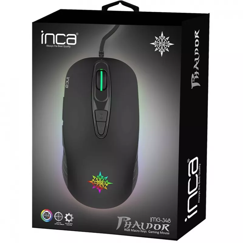 INCA Gaming Mouse IMG-348 3200 DPI RGB 7 mygtukų USB žaidimų pelė