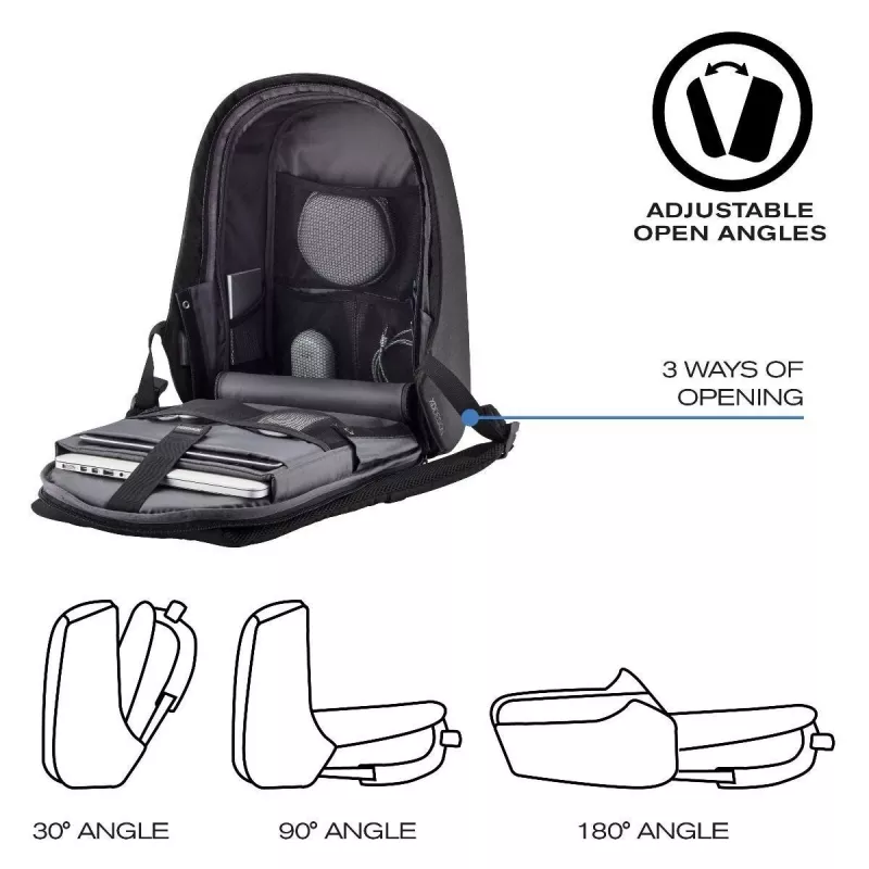 Kuprinė XDDESIGN Bobby Hero Small, apsaugota nuo vagysčių, 11,5 L, planšetei iki 12,9 colio, PET/polistirolas, juoda
