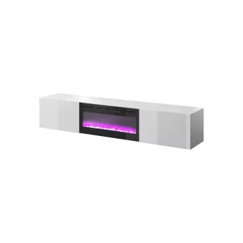 TV spintelė Cama Meble SLIDE 200K su elektriniu židiniu 200x40x37 cm blizganti balta