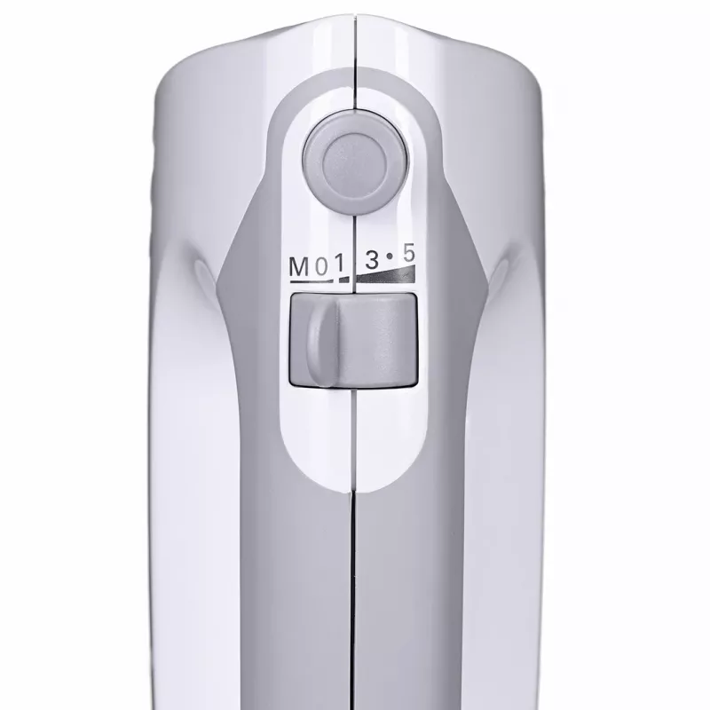 Rankinis plaktuvas Bosch MFQ36480 – 450 W, 5 greičių su turbo, pilkai baltas, plakikliai ir tešlos kabliukai
