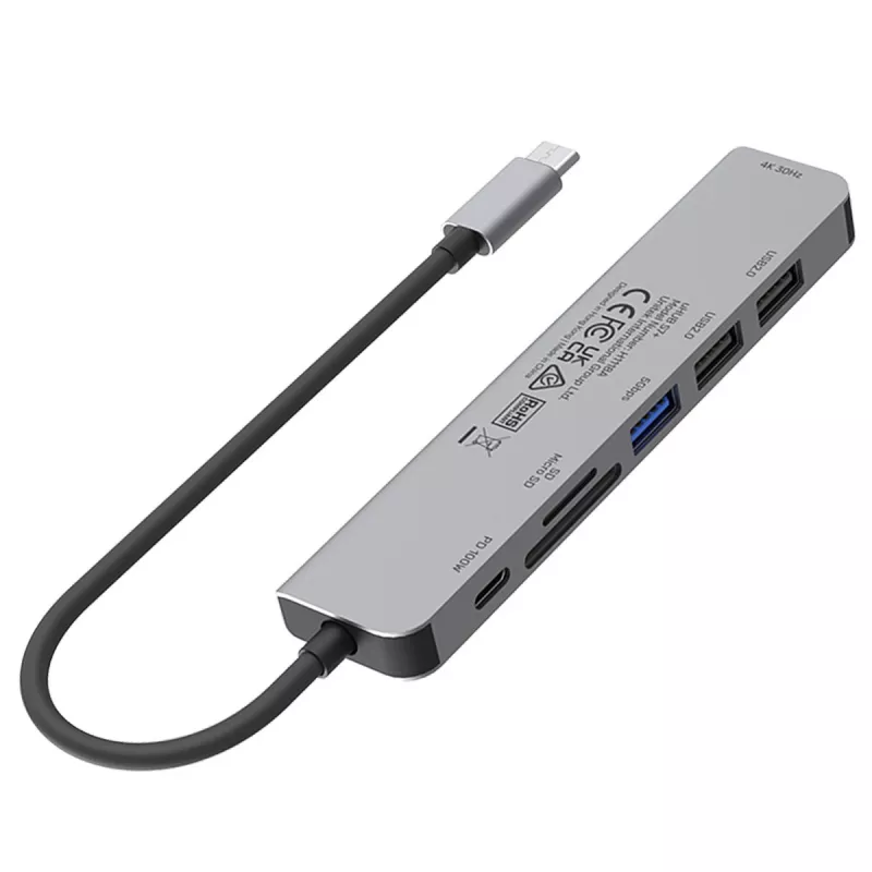 USB-C HUB Unitek 7v1 Aliuminis PD 100W 5 Gbps – kelių prievadų adapteris su Power Delivery