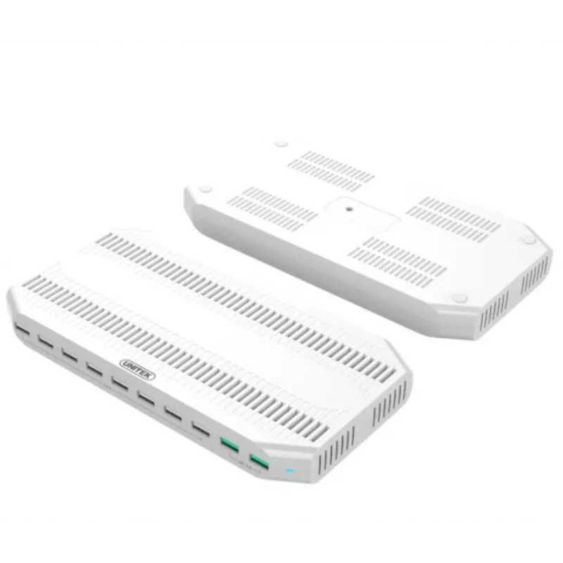 Įkrovimo stotelė Unitek Y-2190A — 10× USB prievadų (8×USB 2.0 + 2×USB 3.2 Gen1), belaidis įkrovimas, 96 W