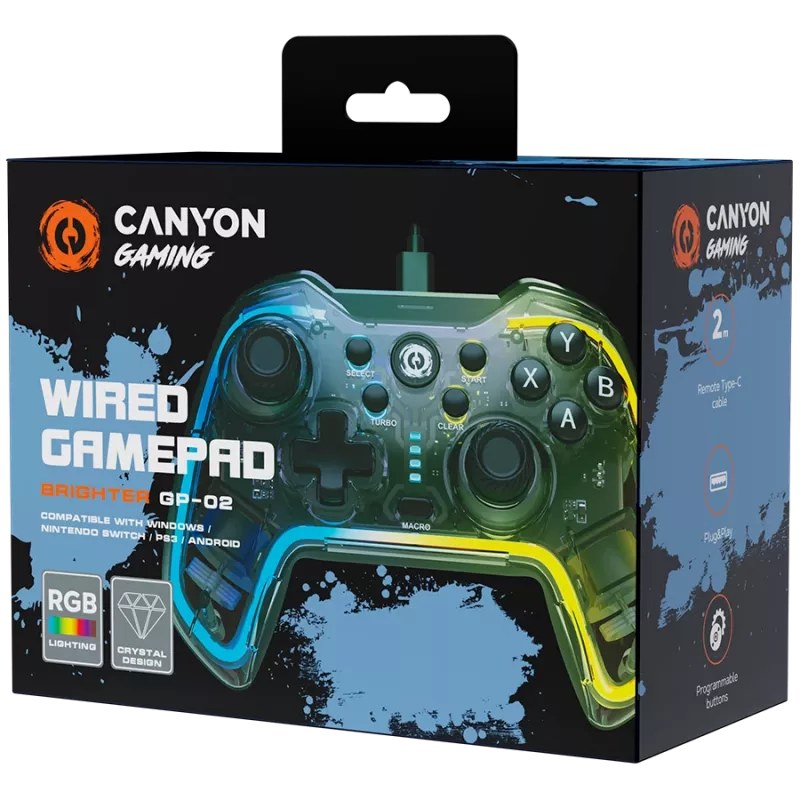 Laidinis žaidimų pultas Canyon GP-02, skirtas Windows, PS3, Android, Nintendo Switch, 2 m kabelis