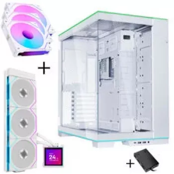 Lian Li O11 Dynamic EVO RGB PC korpuso komplektas su HydroShift II LCD-S 360TL AiO ir 3x UNI FAN SL-INF 120 Reverse Blade ventiliatoriais - Balta