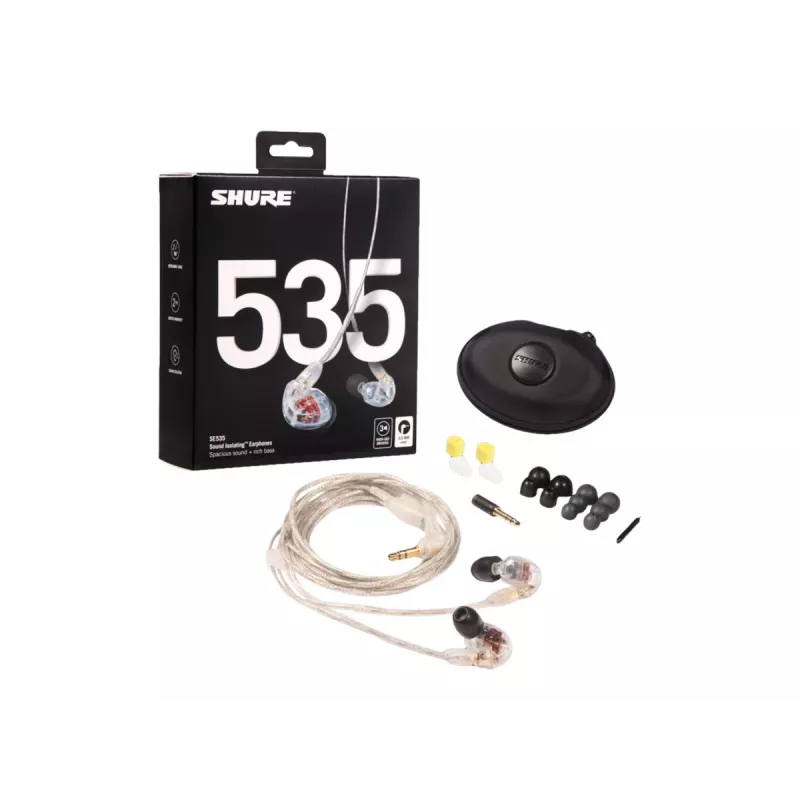 Shure SE535 ausinės laidinės vidinės ausies sceniniam ir studijos naudojimui permatomos