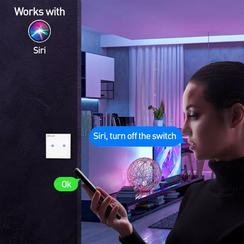 Išmanusis WiFi jungiklis Tellur SS2N — 2 kanalai, 1800 W bendra apkrova, 10 A kanalui