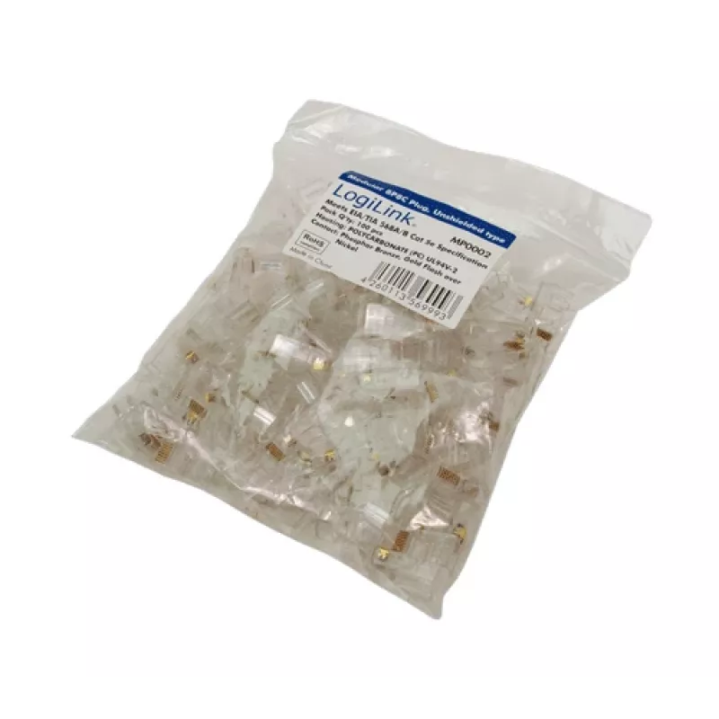 RJ-45 kištukas LOGILINK MP0002, CAT5e, skaidrus, 100 vnt. pakuotė
