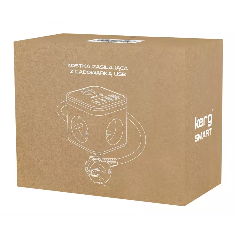 Kerg SMART M02728 ilginimo lizdas – 3 kištukiniai lizdai (F tipo), 4 USB (1×USB-C + 3×USB-A), 1,5 m laidas, 16A/250V