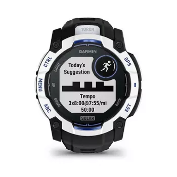 Išmanusis laikrodis GARMIN Instinct 3 3,05 cm (1,2 colio) AMOLED 45 mm 390x390 px Liečiamas ekranas Juodas Baltas GPS 4 GB 53 g Silikoninis dirželis