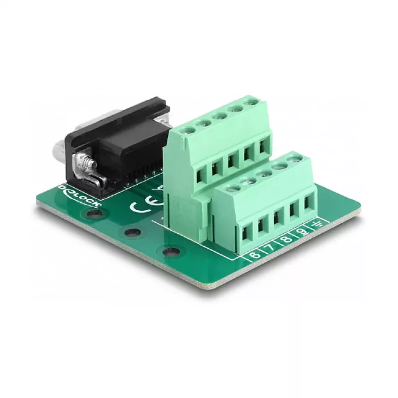 DeLOCK D-Sub 9 kontaktų moteriškas adapteris į gnybtų bloką, tvirtinimui ant DIN bėgelio, 51 mm x 58 mm x 30 mm