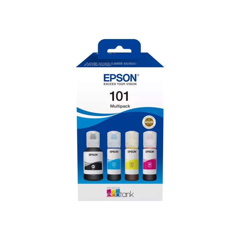 Originalus Epson EcoTank rašalo butelių rinkinys 4 spalvoms – juoda 127 ml, žydra/magenta/geltona 210 ml (C13T03V64A)