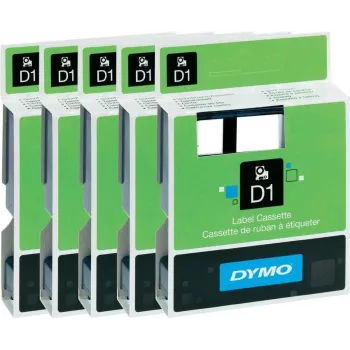 Dymo D1 etikečių juostelių rinkinys 6 mm (5 ritinėliai) – balta, geltona, permatoma