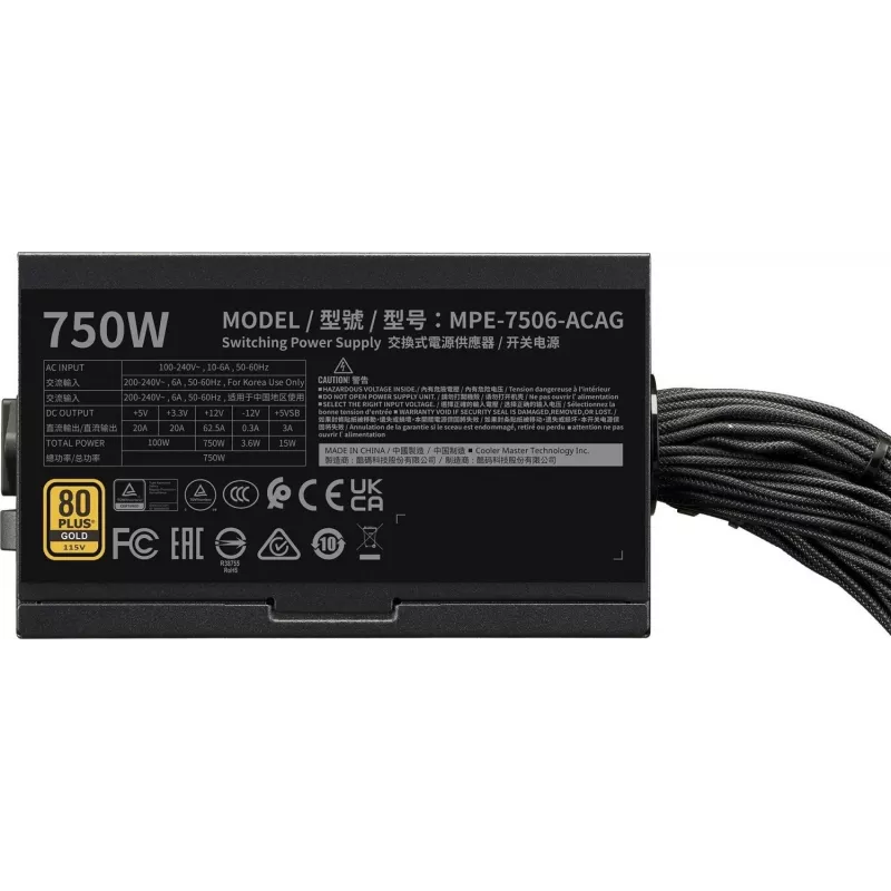 Maitinimo blokas Cooler Master MWE GOLD 750v3 ATX 3.1 750W 80 PLUS Gold, ne modulinis, 6x SATA, 4x 6+2 PCIe, 2x 4+4 EPS