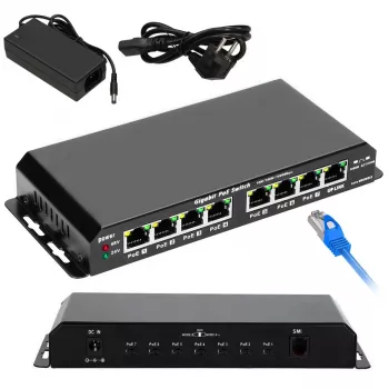 Extralink PoE Switch KRATOS 7x Gigabit PoE, 1x Uplink RJ45, maitinimo adapteris 24V 2.5A, 60W