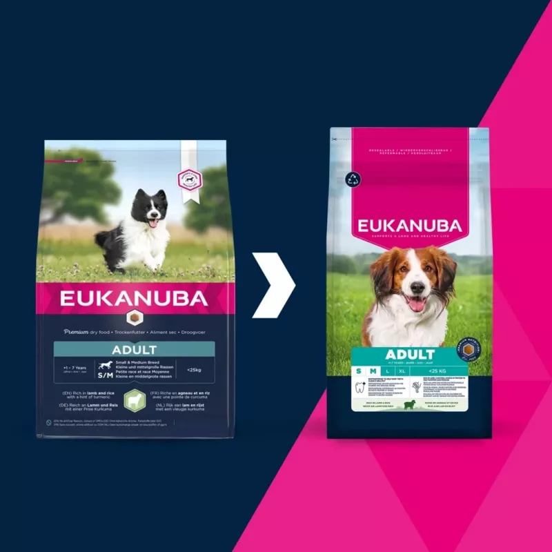 EUKANUBA Adult Small/Medium Breed sausas ėdalas šunims, daug ėrienos ir ryžių, 12 kg