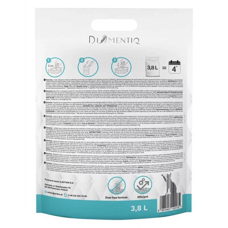 Kačių kraikas DIAMENTIQ Ocean Breeze 3,8 l – silikoniniai granulės, 1,5 kg, antibakterinis, be dulkių
