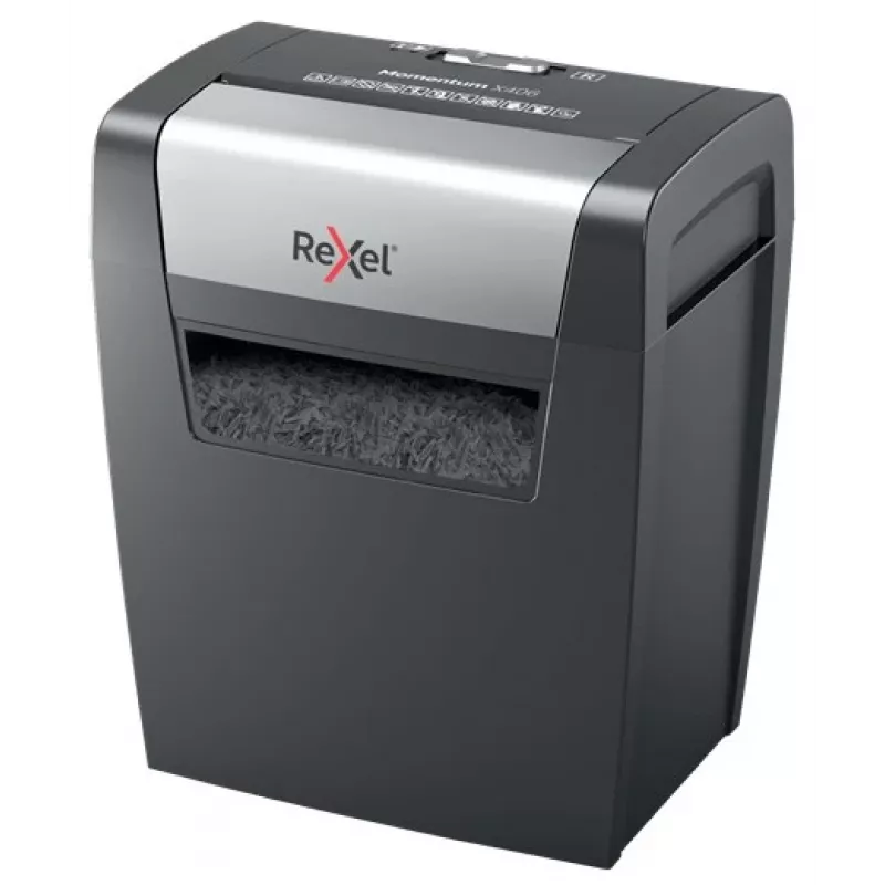 Rexel Momentum X406 kryžminio pjovimo popieriaus smulkintuvas P4, 4 x 28 mm, 15 l, 125 lapų, 70 dB, mygtukai