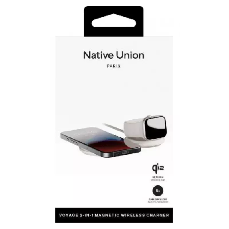 Belaidis 2-in-1 įkroviklis native union Voyage 2-In-1 Wireless Charger Sandstone USB, šviesiai pilkas