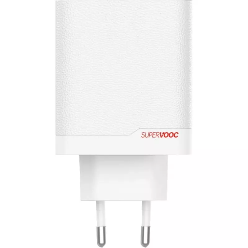 Maitinimo adapteris ONEPLUS SUPERVOOC 120W dviejų prievadų laidinis įkroviklis, 120W bendra galia, 1x USB-C + 1x USB-A, 100–240V, 145 g, baltas