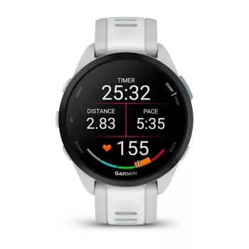 Išmanusis laikrodis GARMIN Forerunner 165 Music — GPS, 1,2 colio AMOLED, 43 mm korpusas, 11 dienų baterija, 5 ATM, 4 GB, Pilka