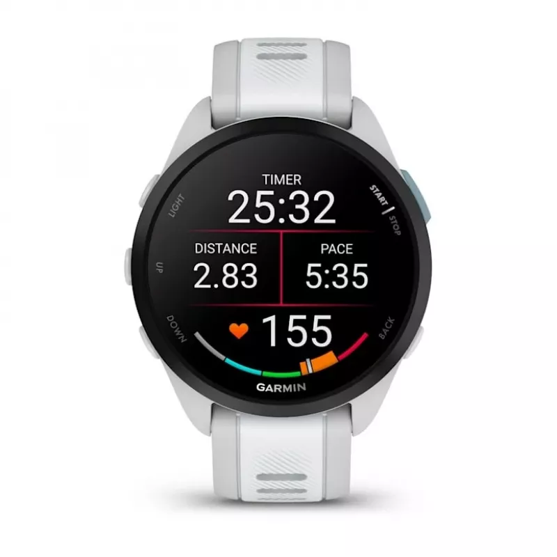 Išmanusis laikrodis GARMIN Forerunner 165 Music — GPS, 1,2 colio AMOLED, 43 mm korpusas, 11 dienų baterija, 5 ATM, 4 GB, Pilka