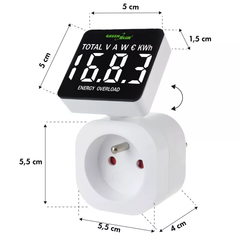 Energijos matuoklis GreenBlue GB620E kištukinis, 220V, 16A, galios/energijos monitorius