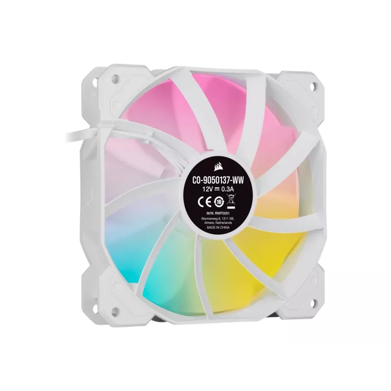 Corsair iCUE SP120 RGB ELITE Performance 120mm baltas PWM ARGB korpuso ventiliatorius (3 vnt. pakuotė)