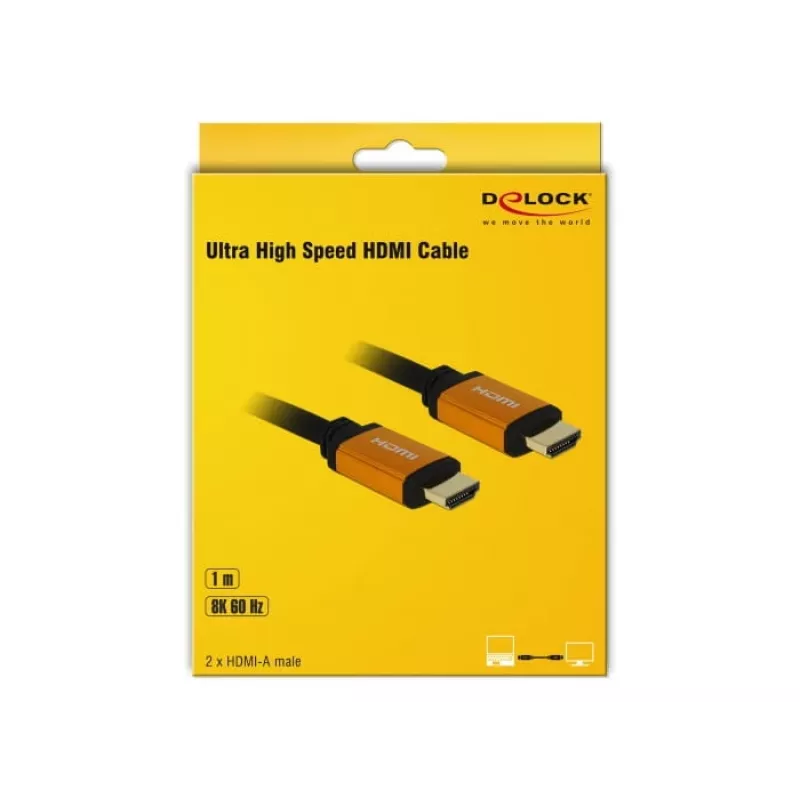 HDMI kabelis DeLOCK 85727 1 m, A tipo vyras–vyras, juodas su auksu