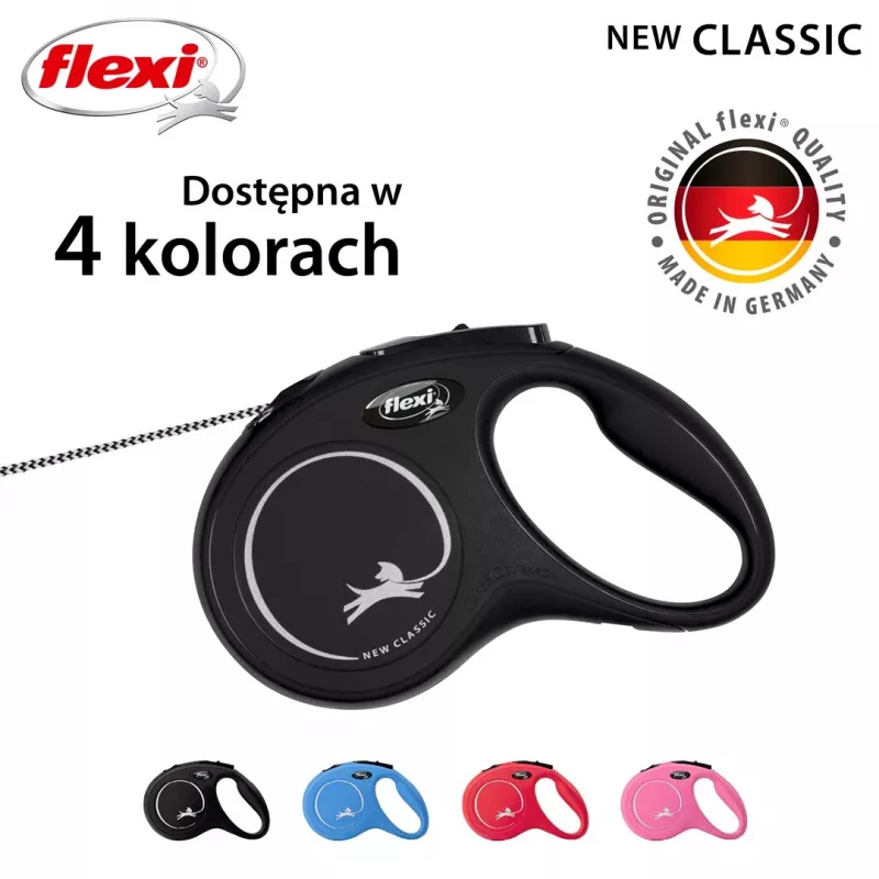 Flexi New CLASSIC 8 m Juodas šuns atsukamas pavadėlis