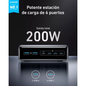 GeNPrime 200W GaN 4xUSB-C 2xUSB-A juodas įkroviklis