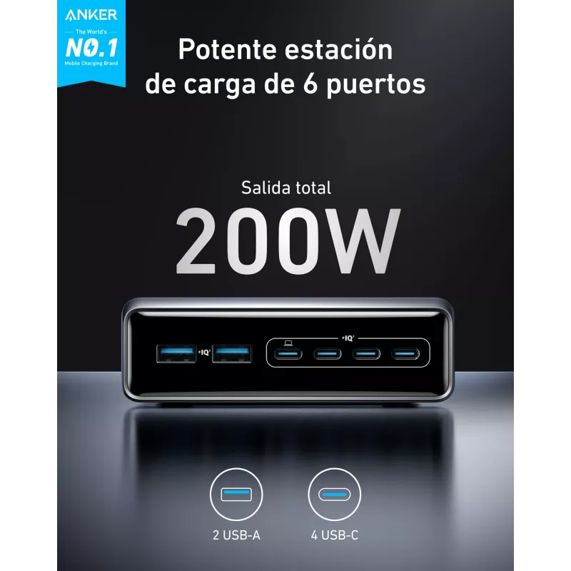 GeNPrime 200W GaN 4xUSB-C 2xUSB-A juodas įkroviklis