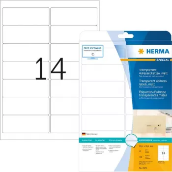 HERMA 8671 Skaidrūs matiniai lipdukai adresams 99,1x38,1 mm, 350 vnt.