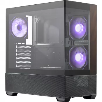 Cooler Master Elite 690 kompiuterio korpusas, Midi bokštas, ATX, grūdintas stiklas - 4x ARGB ventiliatoriai, medis, juoda