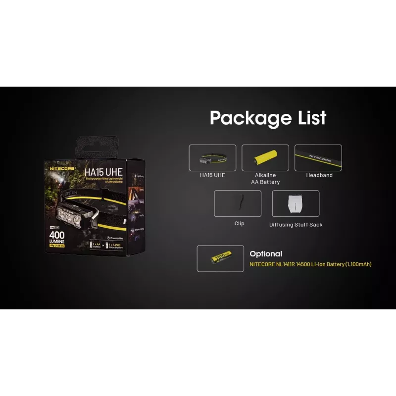 Nitecore HA15 UHE – kompaktiškas priekinis žibintas, iki 400 liumenų