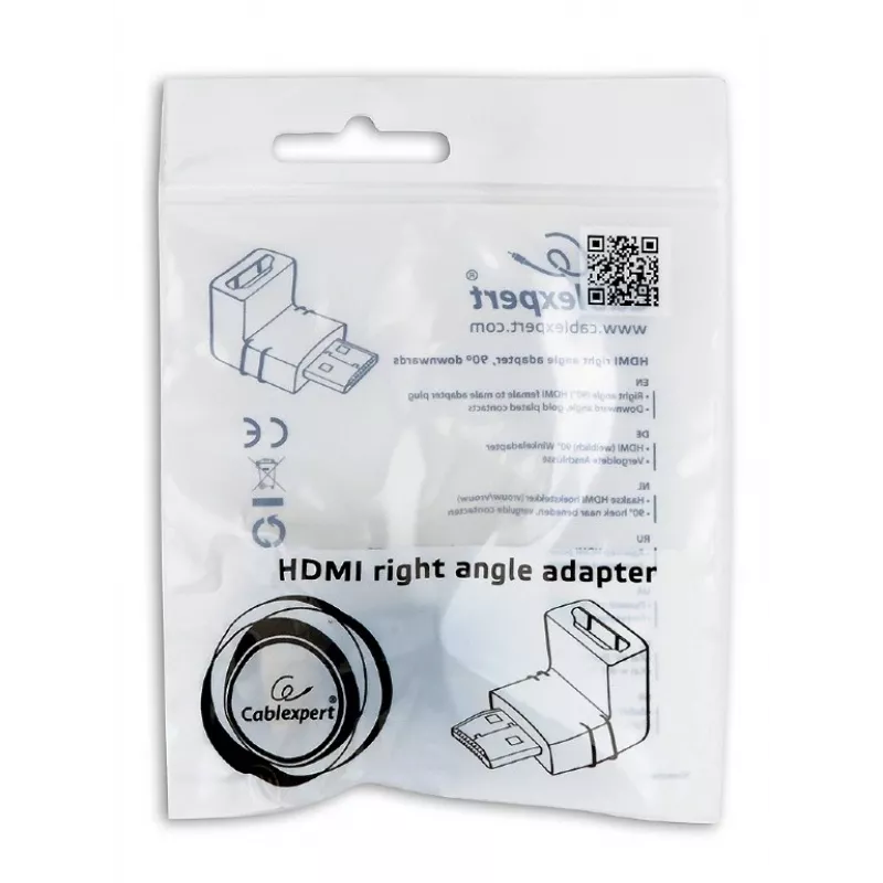HDMI adapteris GEMBIRD A-HDMI90-FML, HDMI į HDMI, 90° stačiu kampu, juodas