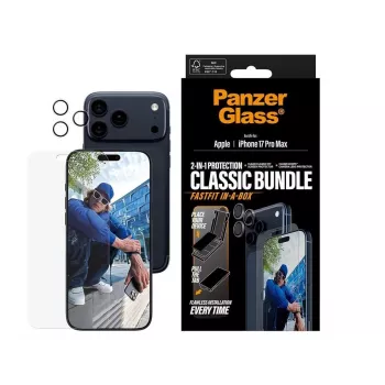 PanzerGlass 2-in-1 apsauginis rinkinys Apple iPhone 17 Pro Max – skaidrus stiklas ekranui ir kameros lęšiams