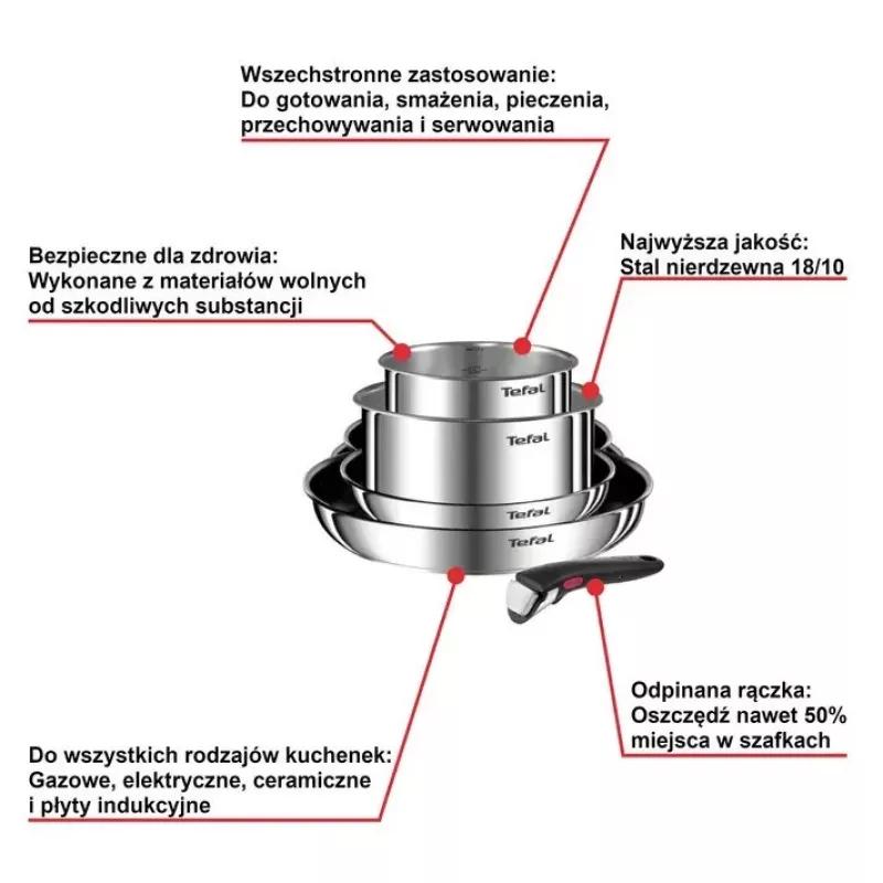 Keptuvių rinkinys Tefal Ingenio Emotion L897S574, indukcinis, nuimama rankena, 16/20/22/28 cm