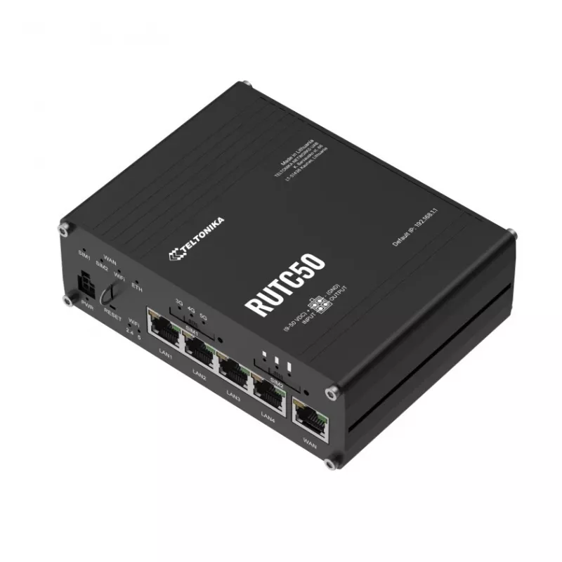 Teltonika RUTC50 belaidis maršrutizatorius Gigabit Ethernet dviejų juostų (2,4 GHz / 5 GHz) 5G juodas