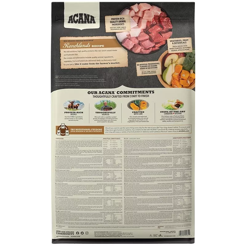 ACANA Highest Protein Ranchlands sausas šunų maistas - 11,4 kg