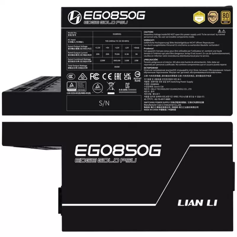 Maitinimo blokas LIAN LI EDGE GOLD 850 – 850W, 80 PLUS Gold, aktyvus PFC