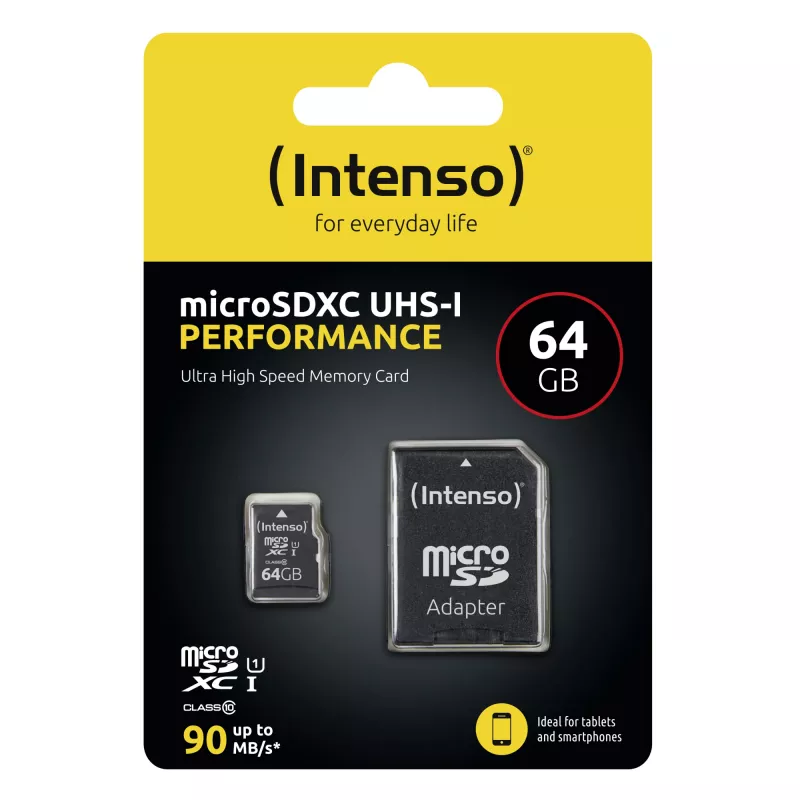 Intenso Performance microSDXC atminties kortelė 64GB UHS-I U1 / Class10 su SD adapteriu (3424490)