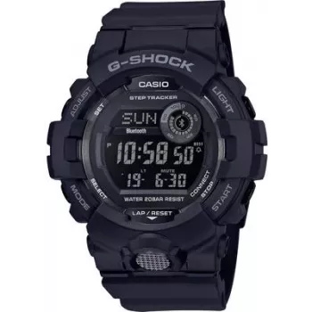 Skaitmeninis laikrodis CASIO GBD-800-1BER — dėklas iš dervos 48,6 mm, dirželio plotis 15,5 mm, nuo kilpelės iki kilpelės 54,1 mm, juodas