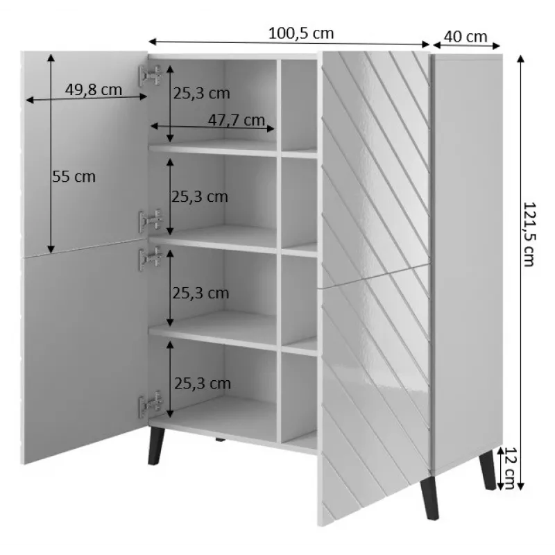 Lentynų sistema cama meble ABETO 100,5 x 40 x 121,5 cm balta/blizganti balta, ant grindų statoma sieninė spintelė