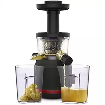 Lėtas sulčiaspaudė Tefal Juiceo ZC150 — 150 W, 4,5 cm padavimo vamzdis, 0,8 L talpos indai sultims ir minkštimui, 80 aps./min., juoda/raudona