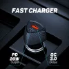 Automobilinis kroviklis Tellur FCC10 38W 6A PD20W QC3.0 – USB-C ir USB-A adapteris automobiliui