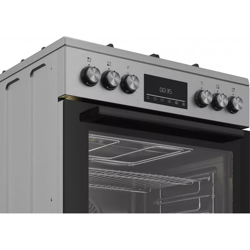 Dujinė-elektrinė viryklė BEKO FBM62330GXTN 60 cm, 4 degiklių dujinė kaitlentė, 72 L elektrinė orkaitė, energijos klasė A
