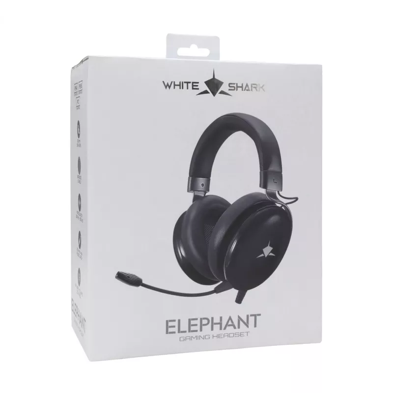 Žaidimų ausinės White Shark GH-2540 Elephant Black su RGB apšvietimu ir nuimamu mikrofonu