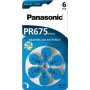 Baterijos klausos aparatams Panasonic PR 675 (dydis 10), 605 mAh, Cinko-oro, 6 vnt. pakuotė