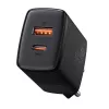 USB greitasis įkroviklis Baseus CCXJ-B01 — 2 prievadai (USB-C PD 20W + USB-A QC3.0 18W), 100–240V, Juodas