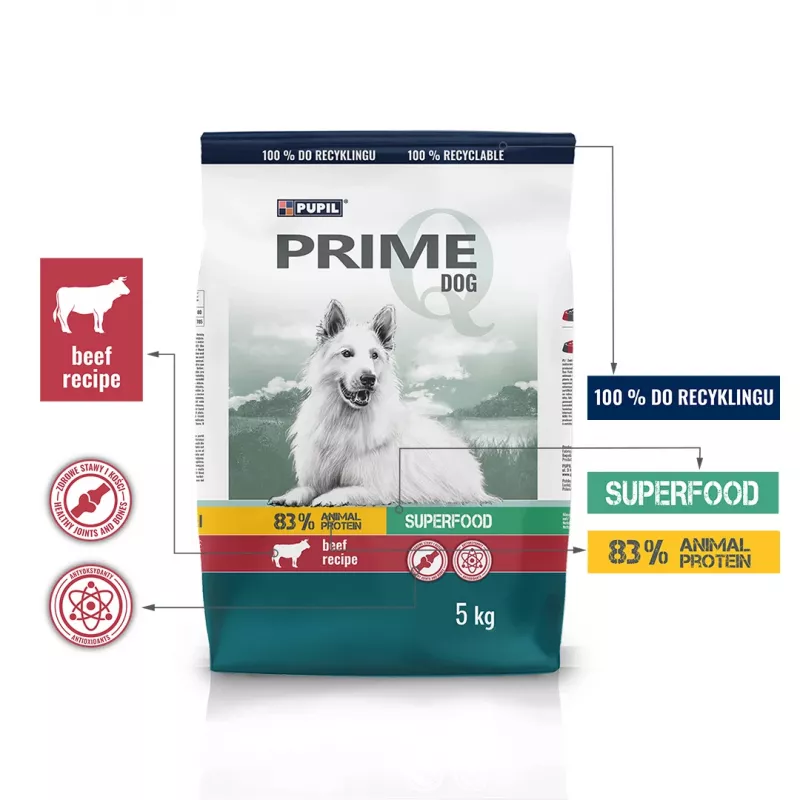 PUPIL Prime Rich in beef with vegetables – sausas šunų ėdalas su jautiena ir daržovėmis – 5 kg